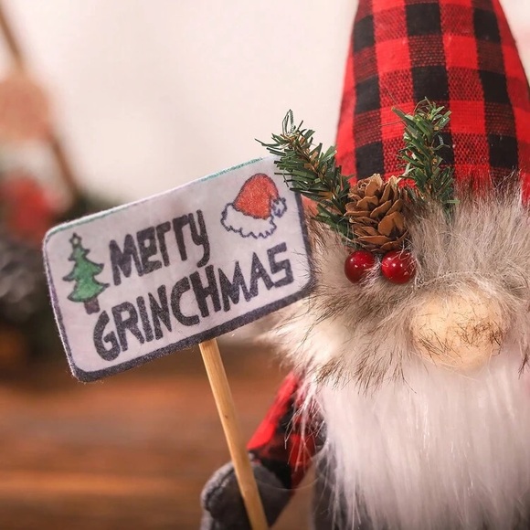 NWT- Set of 2- Buffalo Check- Merry Grinchmas & JOY- Holiday Gnomes Decorations - Picture 4 of 12